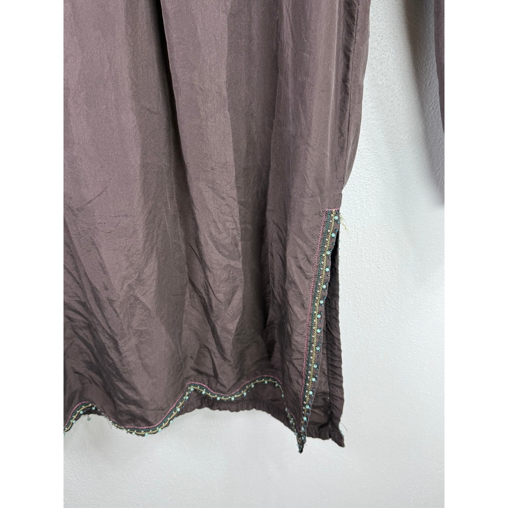 Coldwater Creek Brown 100% Silk Beaded Embroidered Tunic Top Womens Large Boho - Picture 6 of 10
